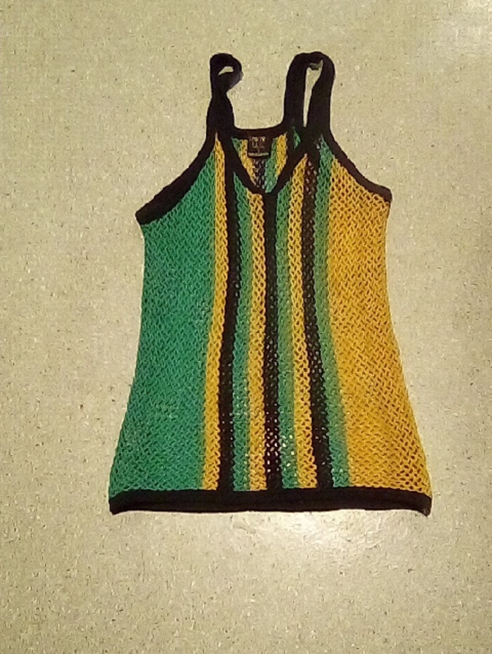 #634 "Sportex U.S." Striped Knit Tank Top in BRIGHT Green & Yellow - Unbranded